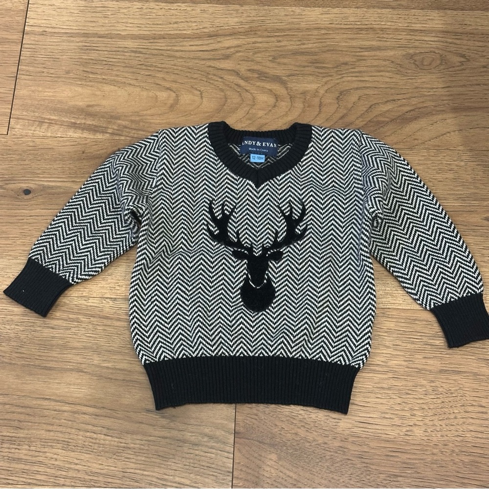 Andy & Evan baby boy infant toddler Black White Chevron Sweater 12m - 18m